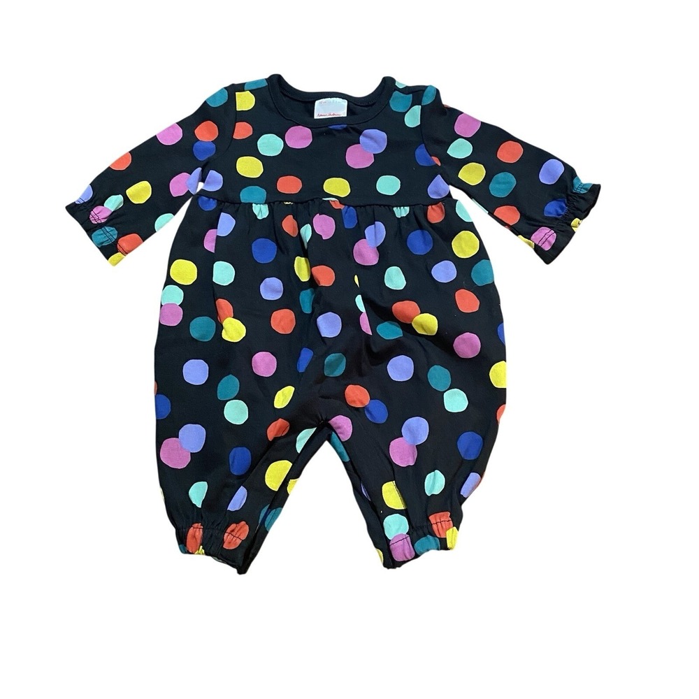 Hanna Andersson Black Rainbow Polka Dot Romper Girls 0-3 Months